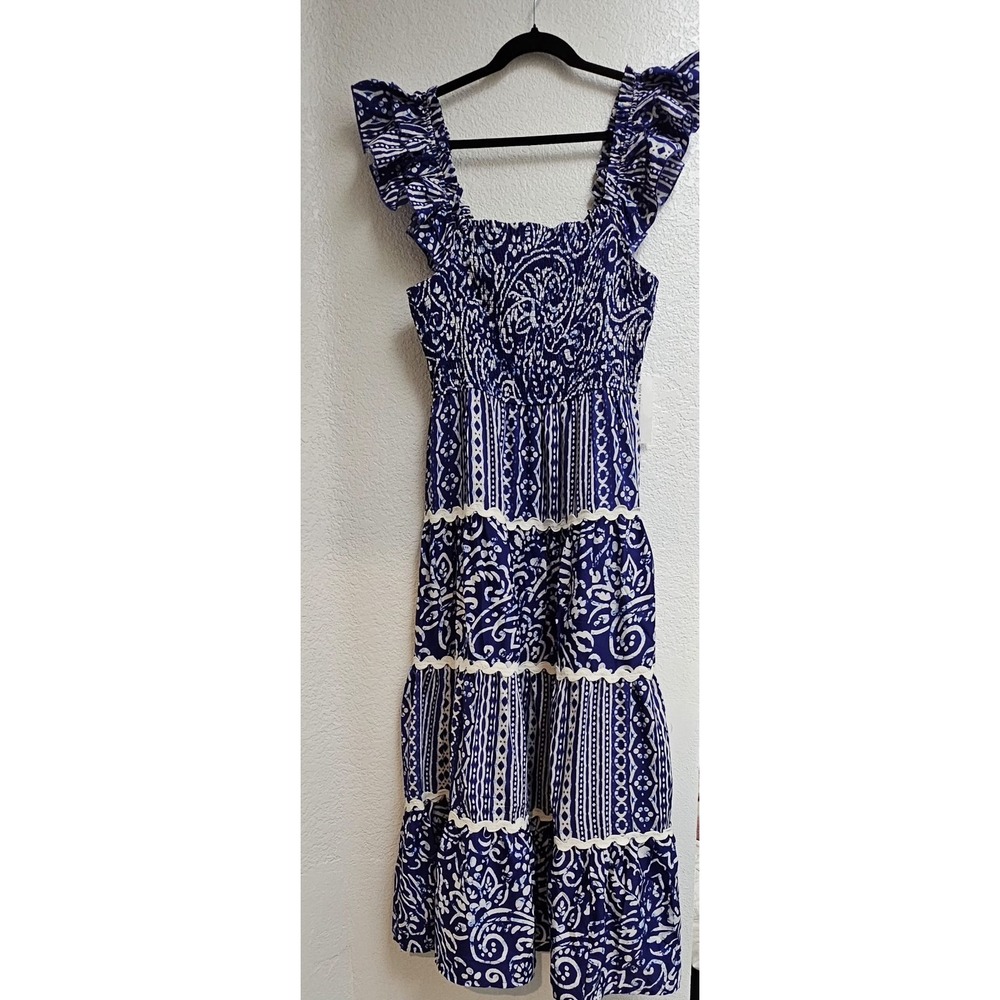 Truly 4 You Size Plus Size 1XL Geometric Print Blu e & White Dress Maxi Dress.‎